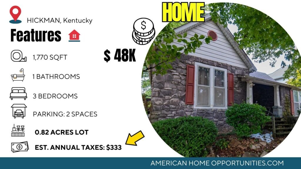 Stone cottage with Mississippi River views on 0.82 acres in historic Hickman Kentucky