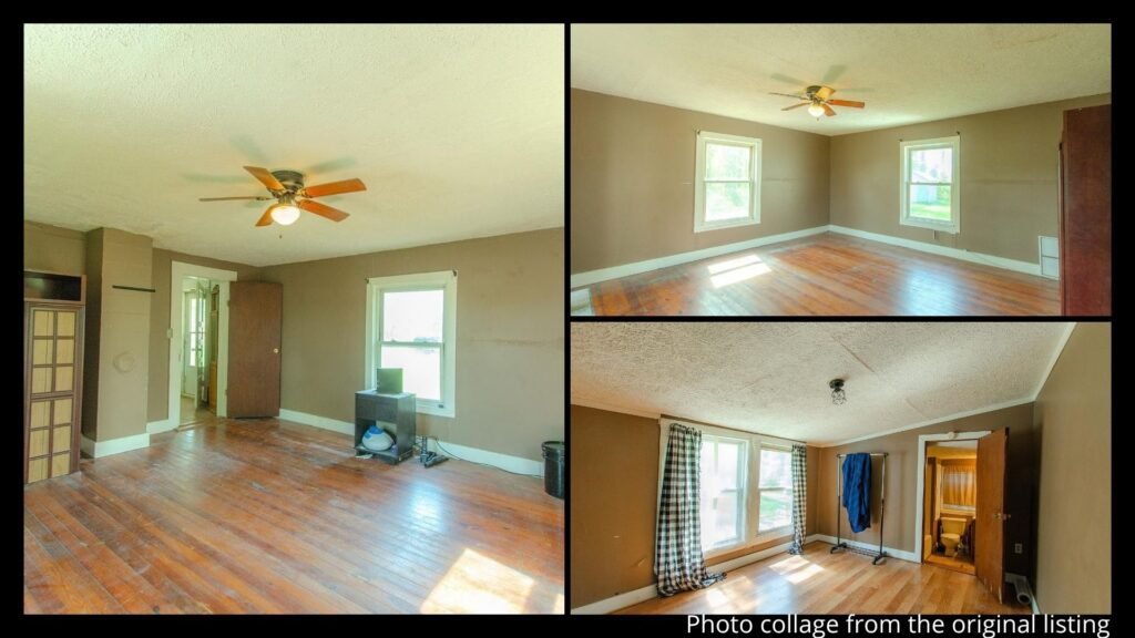 interior of Gretna Virginia bungalow with real wood floors, walk-up attic, and older home character