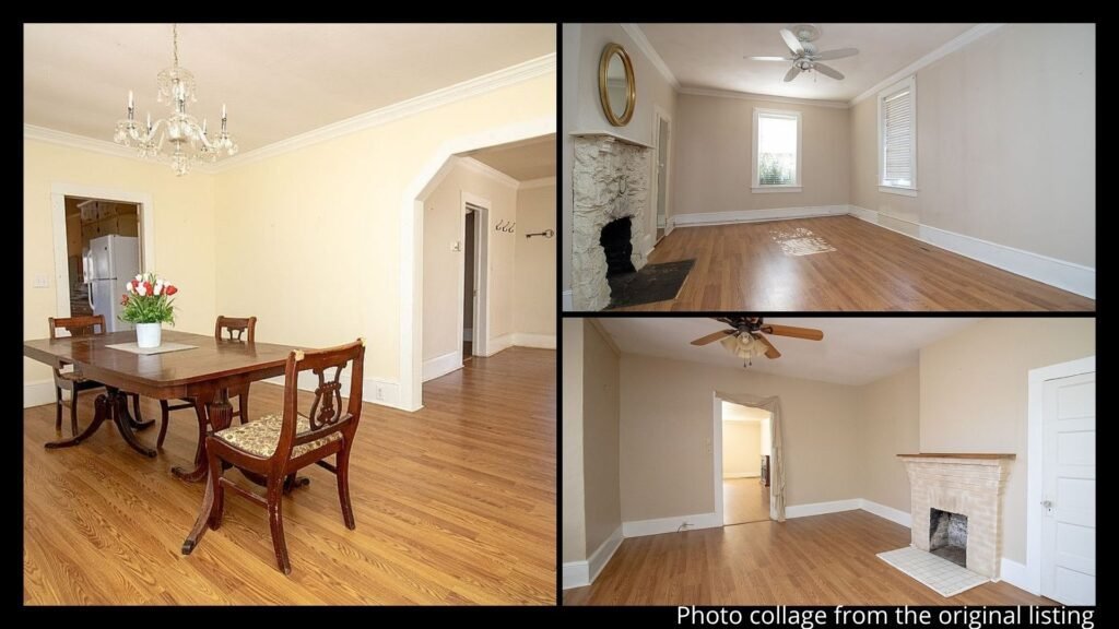 interior of Bassett Virginia country Craftsman with hardwood floors, fireplace, built-ins, and spacious rooms