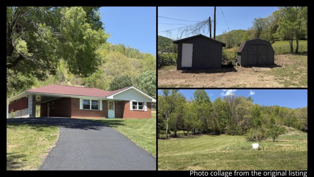 9 acres of rural land in Pennington Gap Virginia with cleared areas, wooded sections, shed, and rolling slope