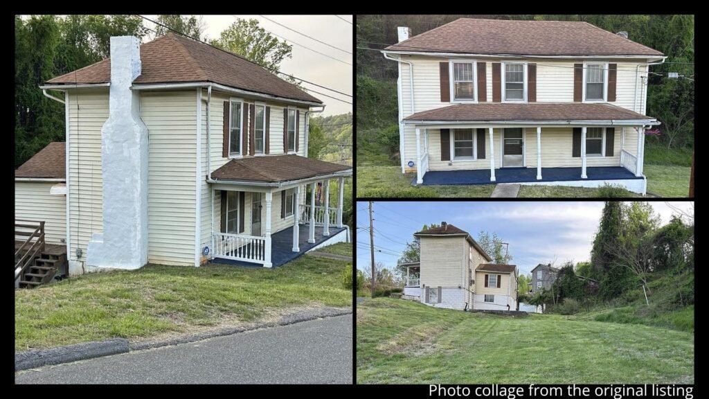 exterior of Lynchburg Virginia property with 1 acre, front porch, side deck, back patio, and privacy