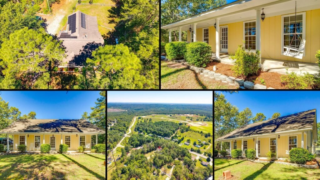 Exterior and land of cheap farmhouse in Gaston South Carolina — 2.78 acres, Hardie plank, solar panels, detached carport
