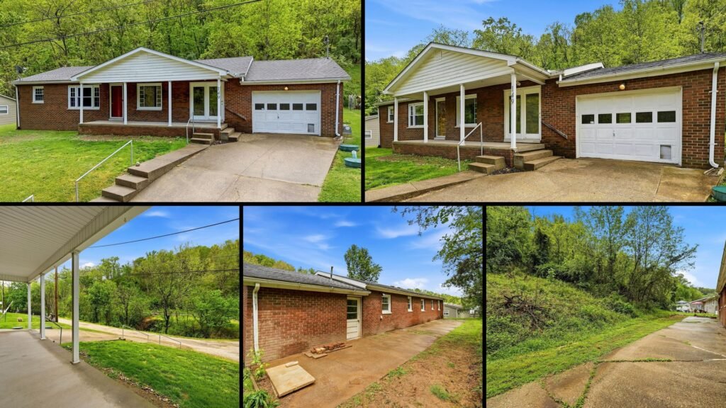 Exterior and land of cheap farmhouse for sale in Huntington, West Virginia — 1.85 acres.