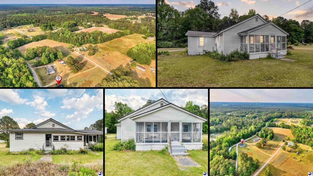 Exterior and land of cheap farmhouse in Kingstree South Carolina — 1.1 acres plus extra lot across the street, screened porch