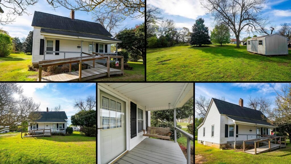 Exterior and land of cheap farmhouse in Newberry South Carolina — 1 acre, vinyl siding, accessibility ramp, room for hobbies