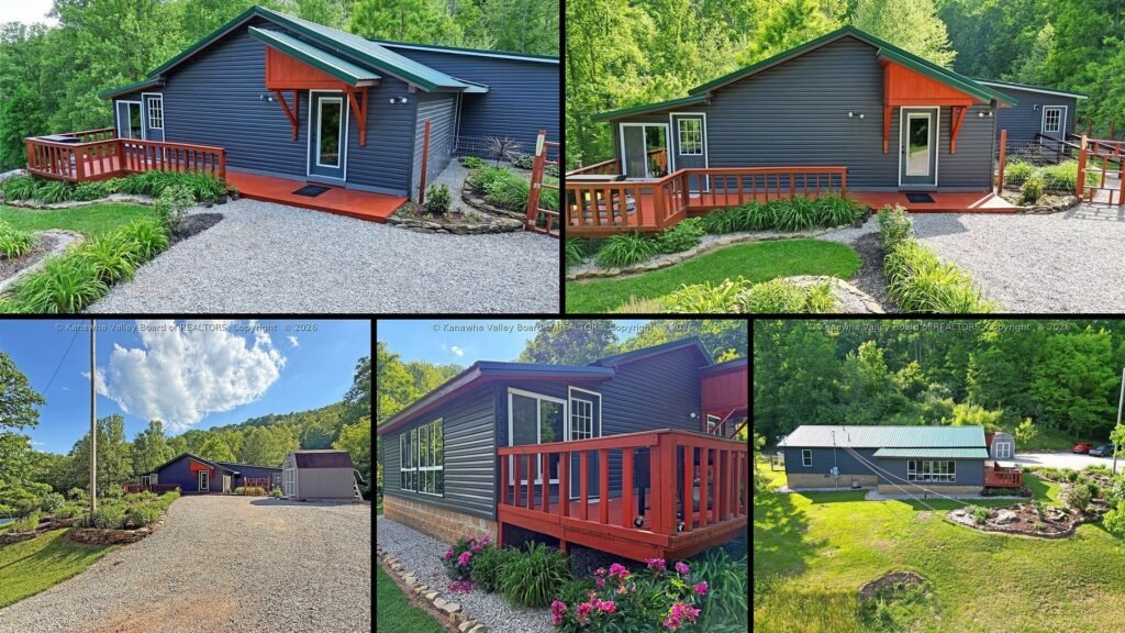 Exterior and land of cheap farmhouse for sale in Sod, West Virginia — 9.1 acres.