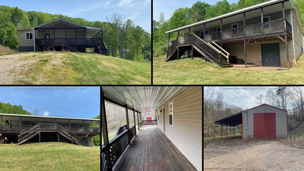 Exterior and land of cheap farmhouse for sale in Spencer, West Virginia — 8.6 acres.