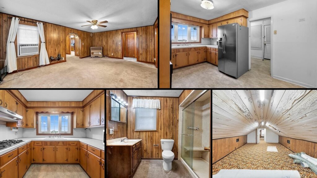 Interior of cheap farmhouse in Bragg City Missouri — 3 bedroom brick ranch finished attic bonus space appliances included