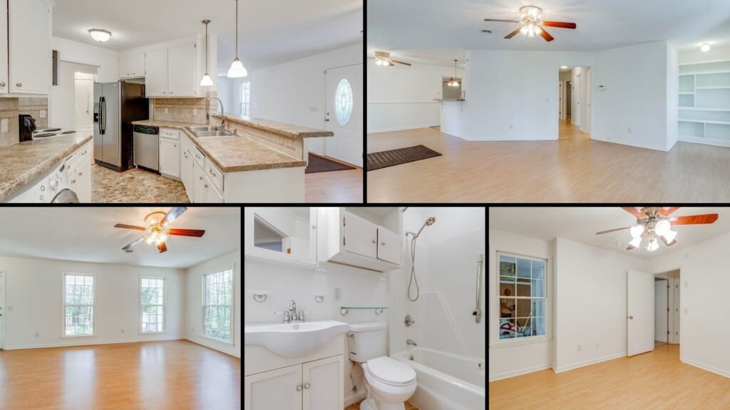 Interior of cheap farmhouse in Gaston South Carolina — 3 bedrooms 2 baths, two living areas, fresh paint, new carpet