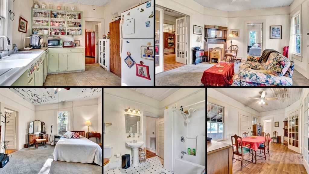 Interior of cheap farmhouse in Laurens South Carolina — 3 bedrooms 1 bath, beadboard ceilings, hardwood floors, giant windows