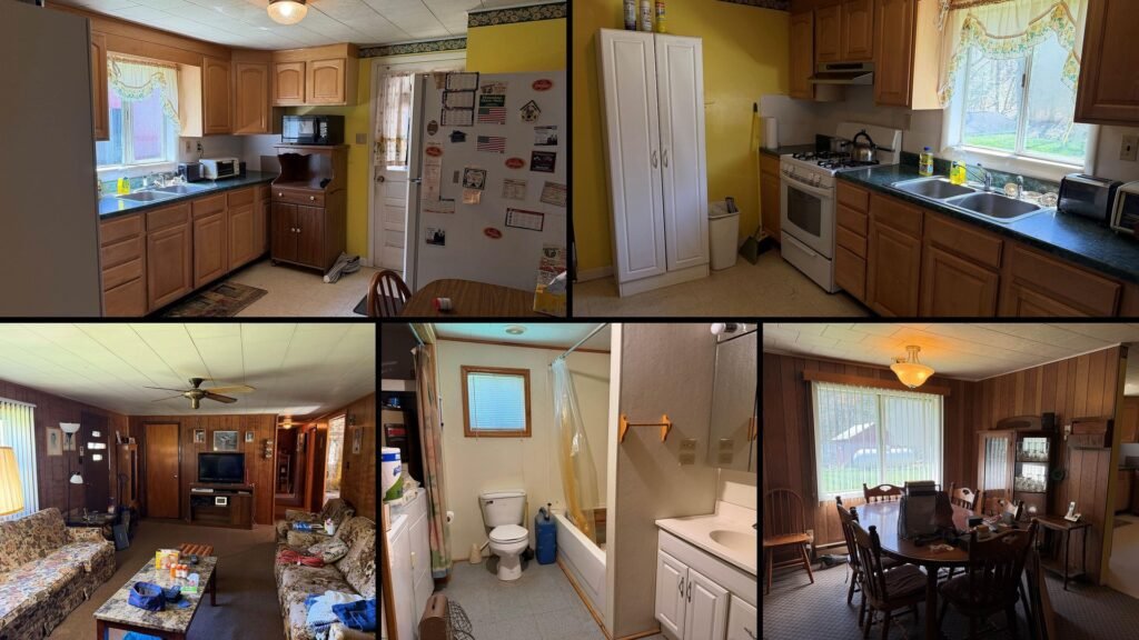 Interior of cheap farmhouse for sale in Moatsville, West Virginia — single-level living with a real pantry.