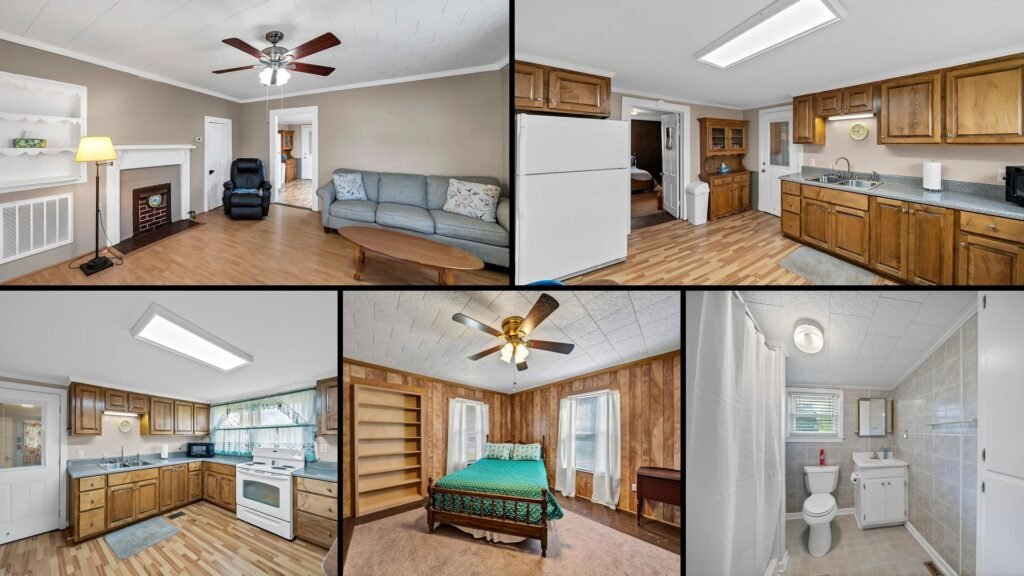 Interior of cheap farmhouse in Newberry South Carolina — 3 bedrooms 1 bath, box ceilings, hardwood floors, updated kitchen
