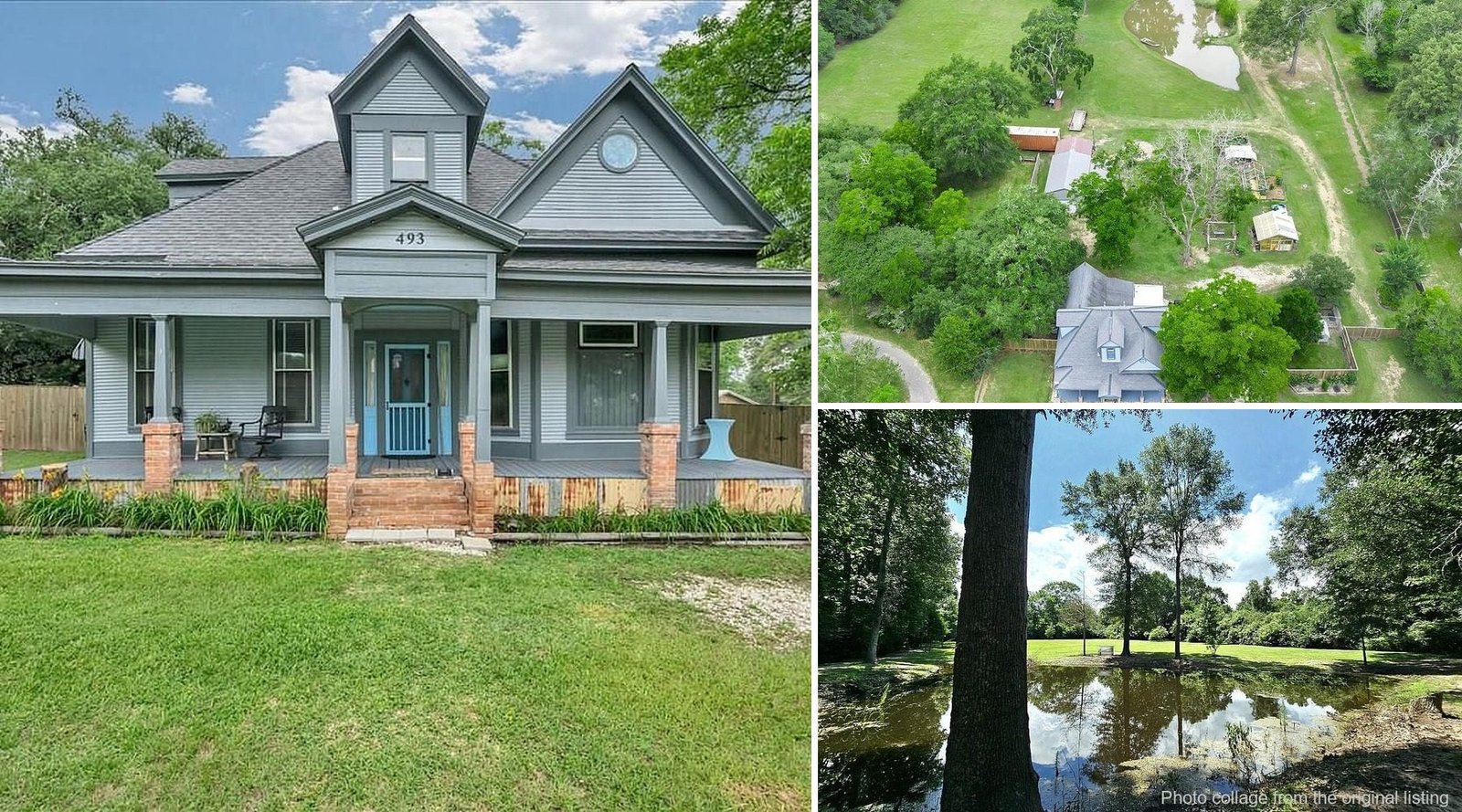 Exterior of cheap farmhouse in Groveton Texas with land — 3.9 acres, two ponds