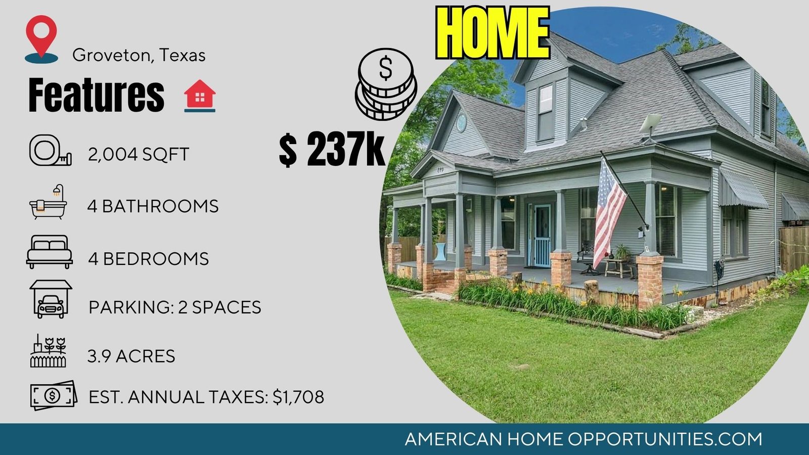 Cheap farmhouse in Groveton Texas with land — 1915 farmhouse with two ponds — $237,500