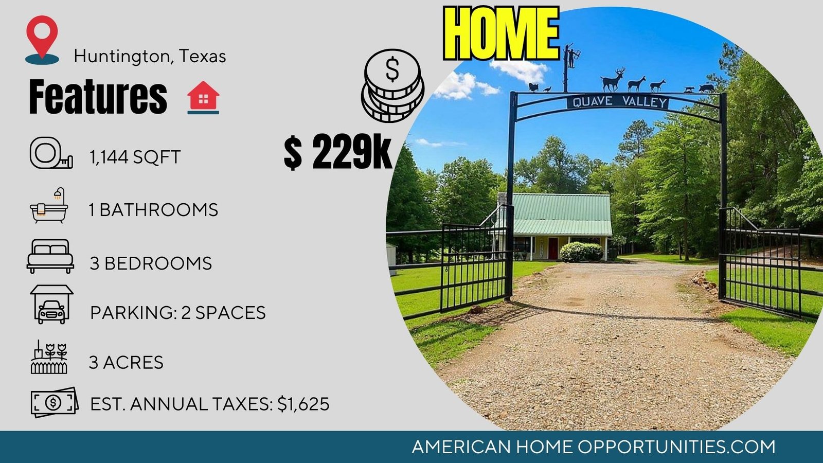 Cheap farmhouse in Huntington Texas with land — country cottage with pond — $229,900