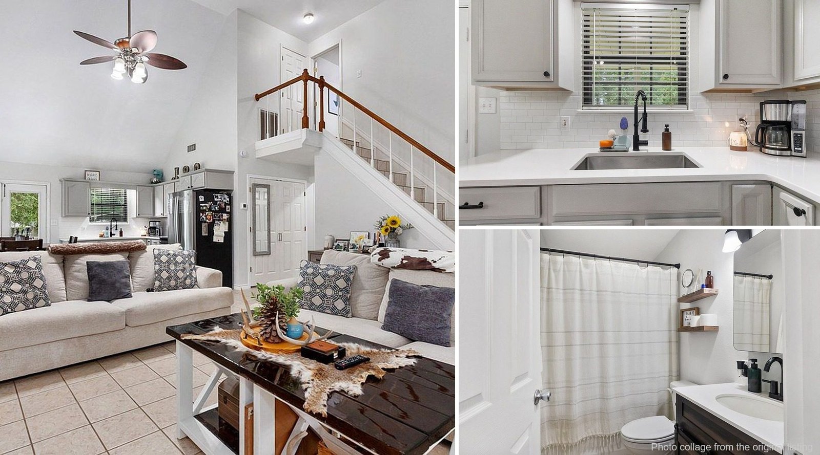 Interior of cheap farmhouse in Huntington Texas — 3 bedrooms, quartz countertops
