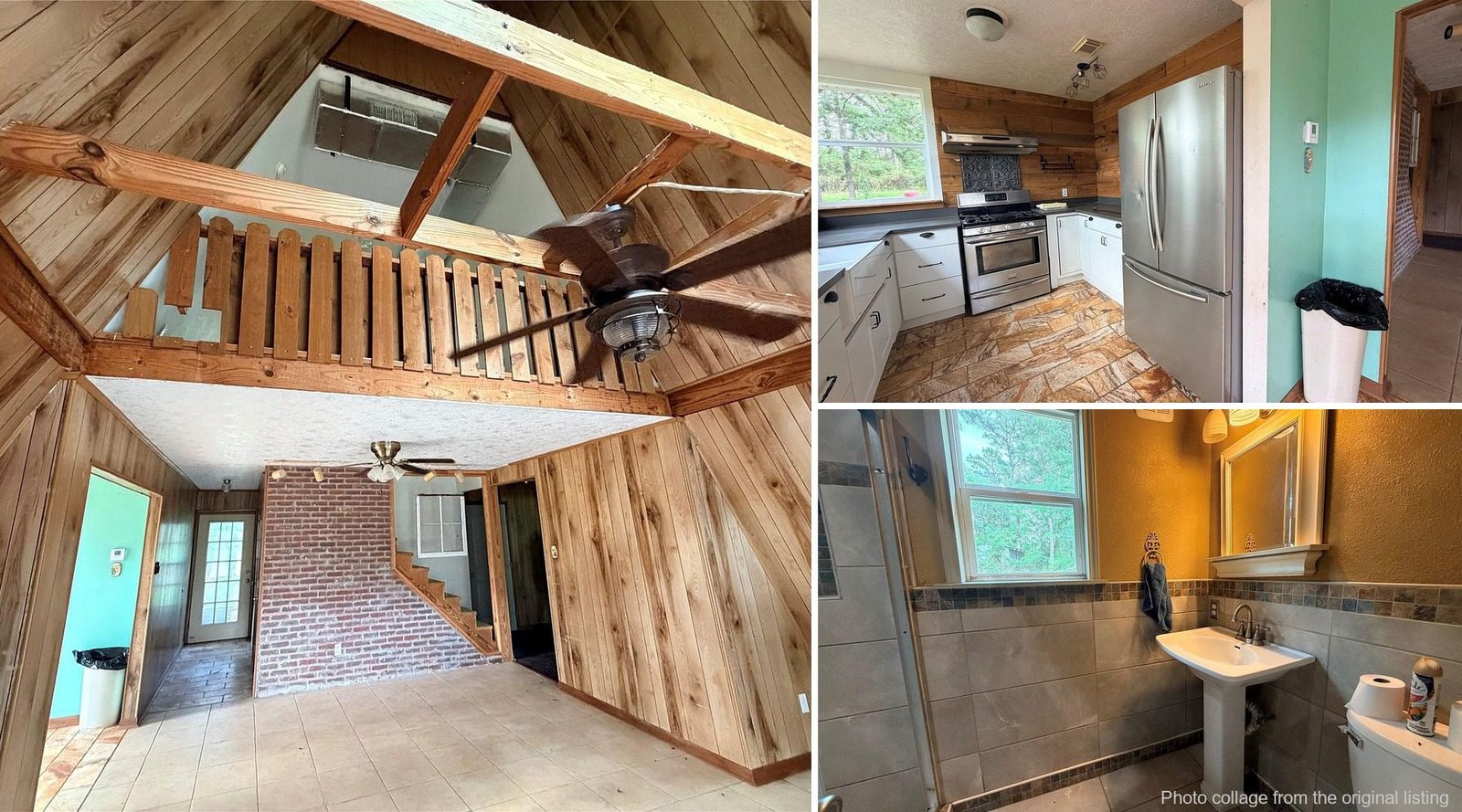 Interior of cheap farmhouse in Warren Texas — 2 bedrooms, A-frame with loft