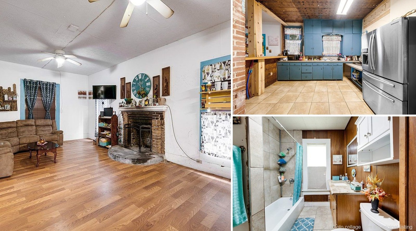 Interior of cheap farmhouse in Rusk Texas — 6 bedrooms, original wood floors