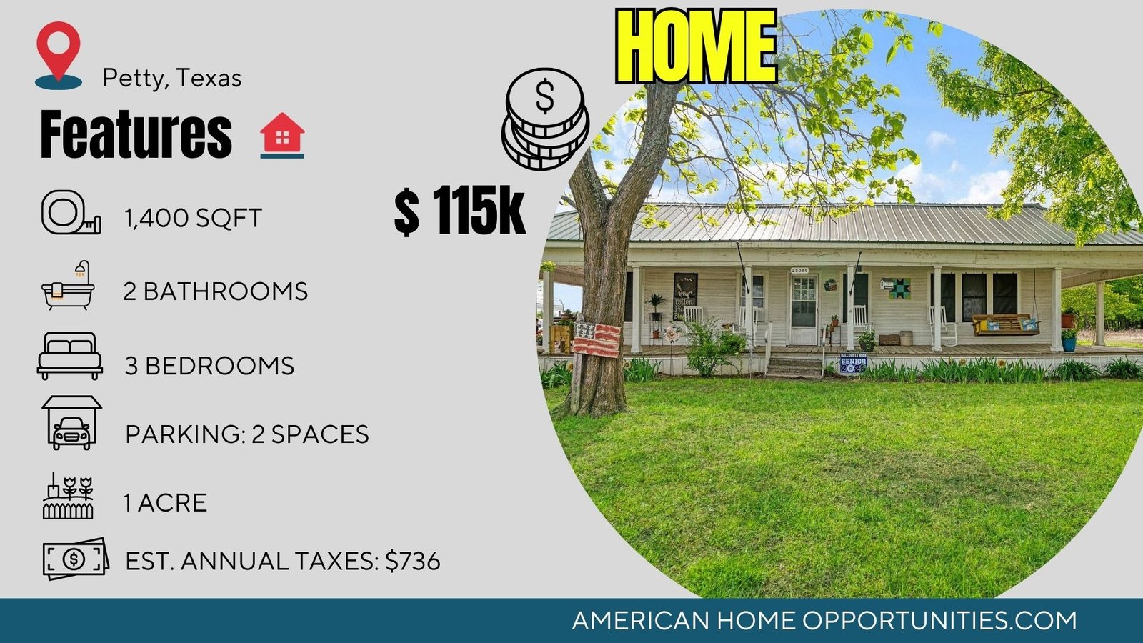 Cheap farmhouse in Petty Texas with land — 1900 farmhouse with wrap-around porch — $115,000