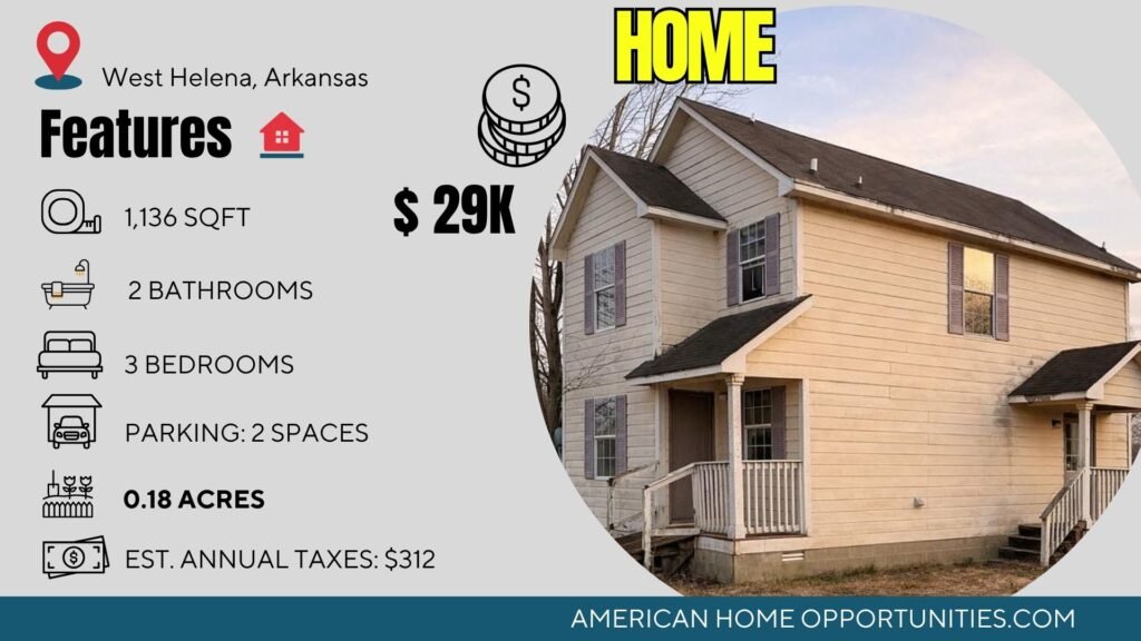 Cheap farmhouse in West Helena, Arkansas — a two-story 1947 home on a triangular lot within walking distance of Walmart