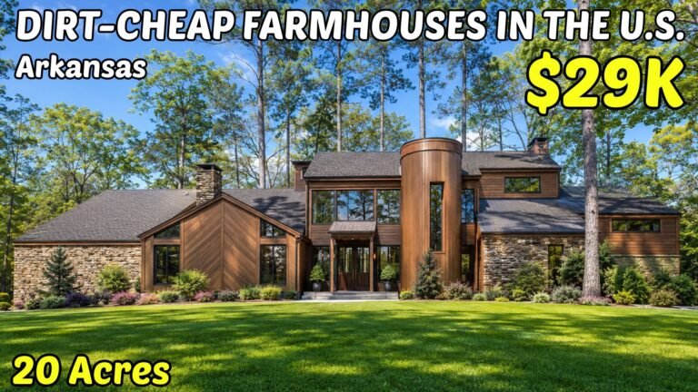Featured image for a roundup of 10 cheap farmhouses in Arkansas with land, priced from $279,900 down to $29,500