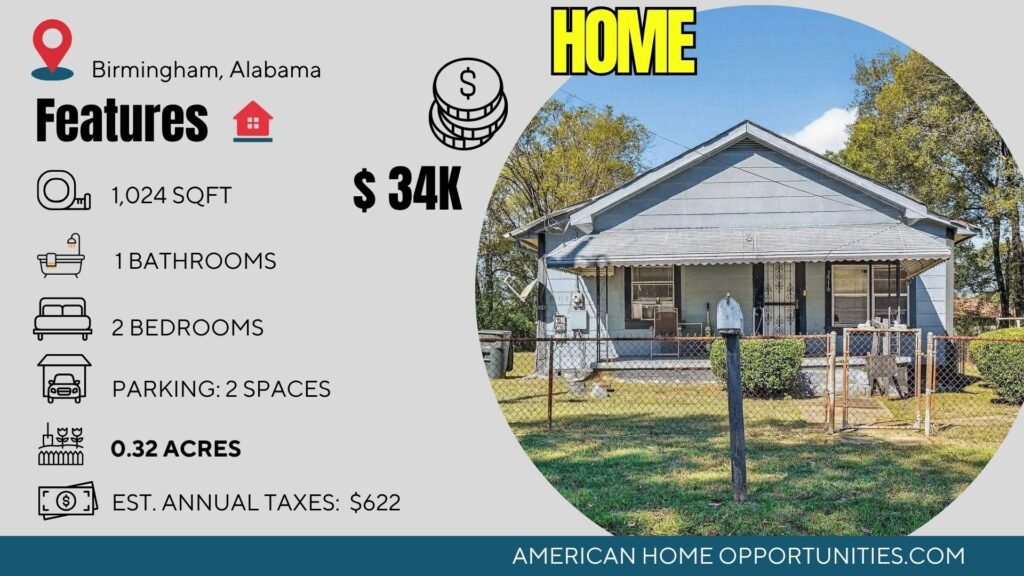 Brick 2-bedroom city home on a third of an acre in Birmingham, Alabama
