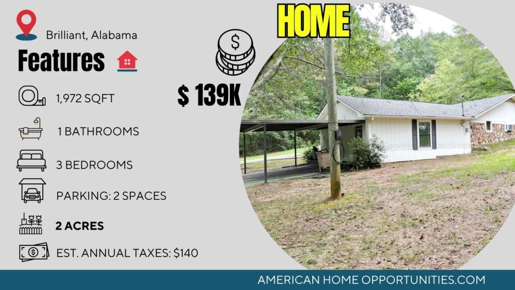Country home on 2 acres with a private pond in Brilliant, Alabama