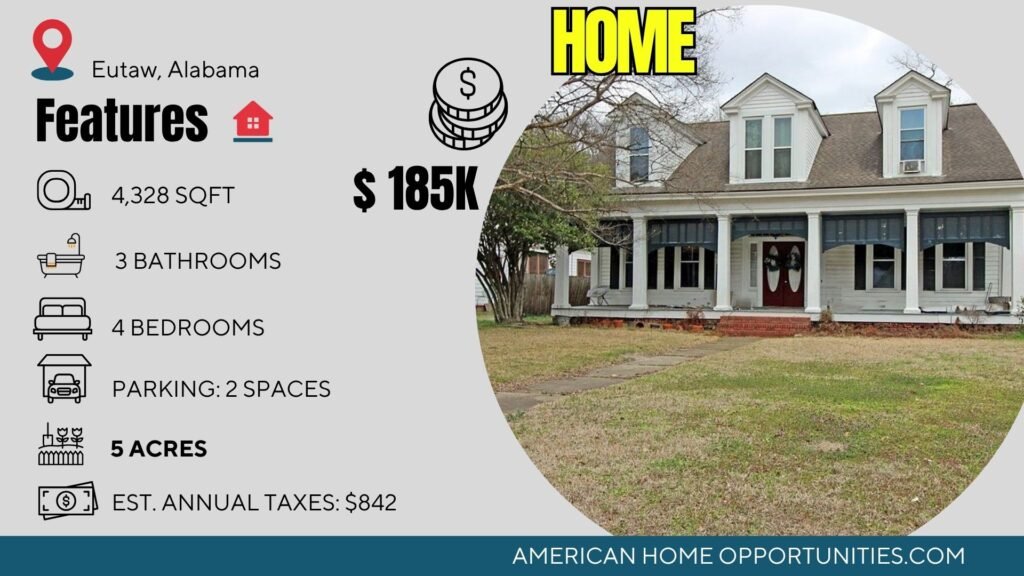 1842 antebellum home on 5 acres in Eutaw, Alabama
