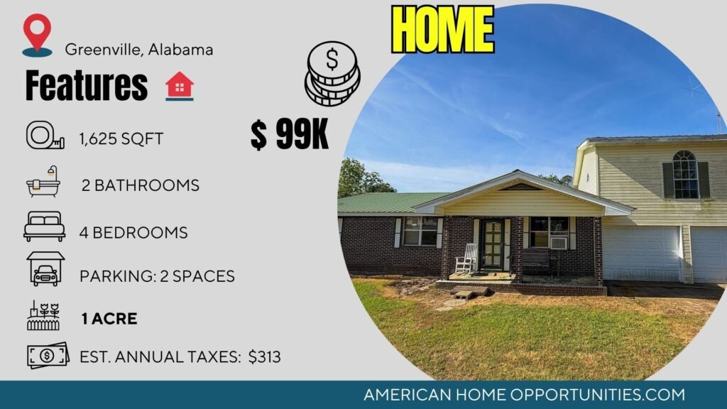 4-bedroom home on 1 acre near Interstate 65 in Greenville, Alabama