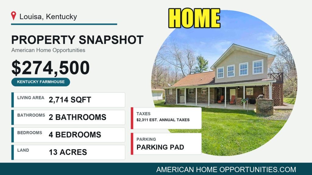 Four-bedroom brick home on 13 private acres in Louisa Kentucky