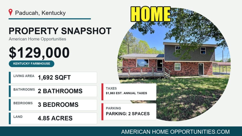 HUD-owned tri-level home on 4.85 wooded acres near Paducah Kentucky