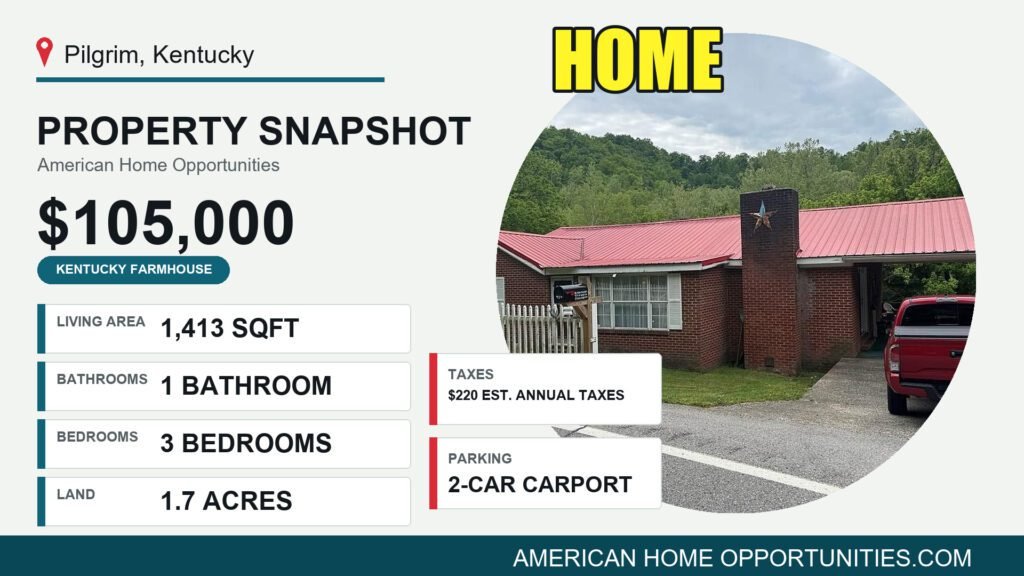 Affordable 1953 brick ranch on 1.7 acres in Pilgrim Kentucky with low annual taxes
