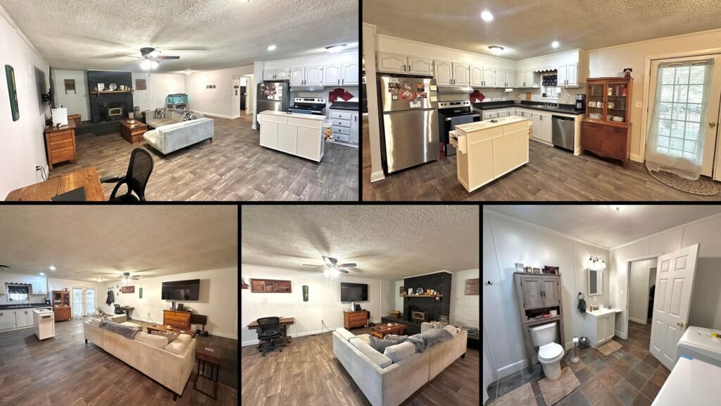 Interior of the Brilliant, Alabama home — open living-kitchen and media room