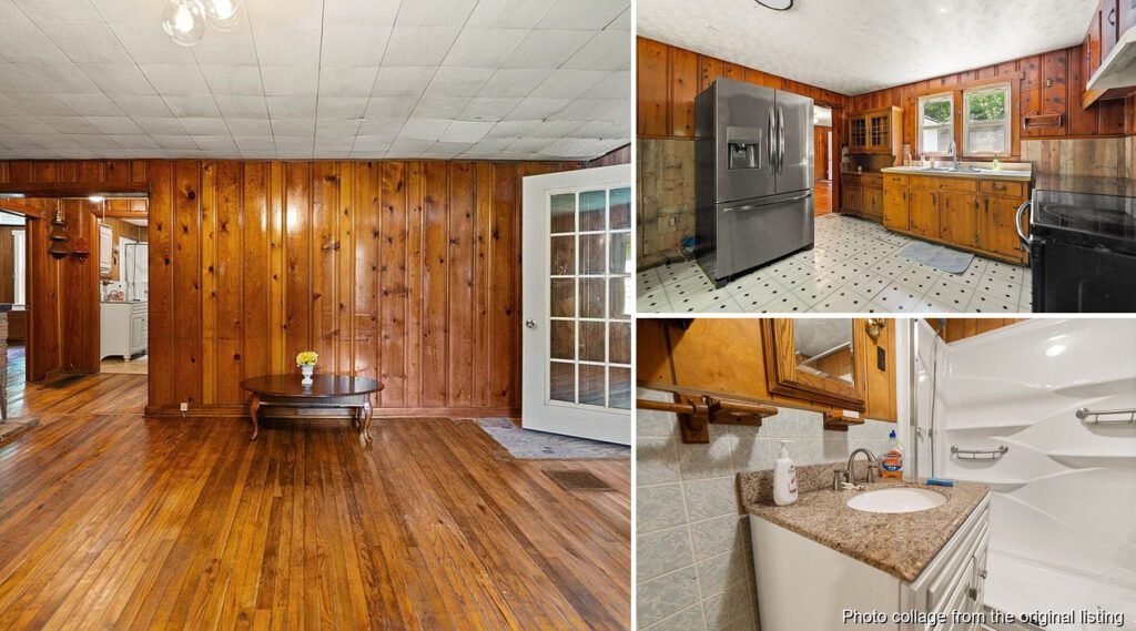 Interior collage of an Emmalena Kentucky country ranch with hardwood rooms flex space and unfinished storage