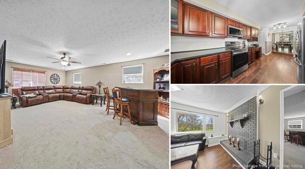 Interior collage of a spacious Louisa Kentucky brick home with four bedrooms and two living areas