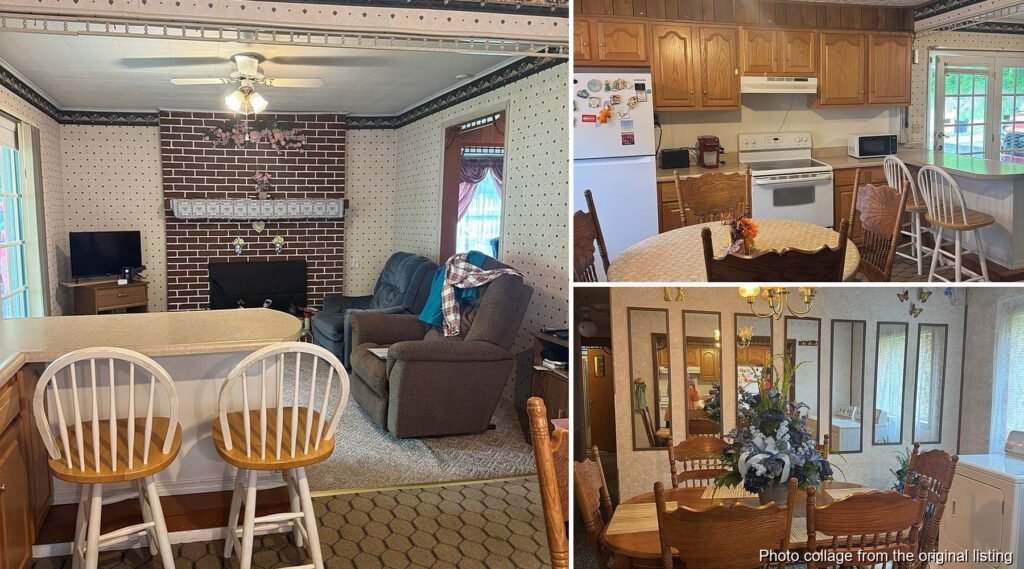 Interior collage of a maintained 1953 brick ranch in Pilgrim Kentucky with three bedrooms