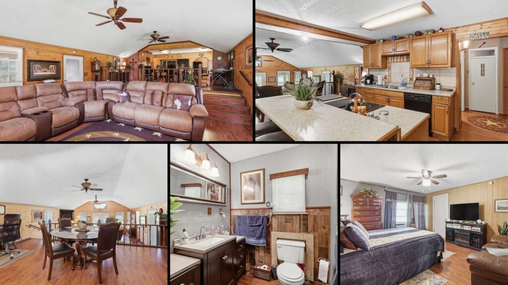 Interior collage of a cheap farmhouse for sale in Clarksville, Texas — 3.39 acres at $184,900