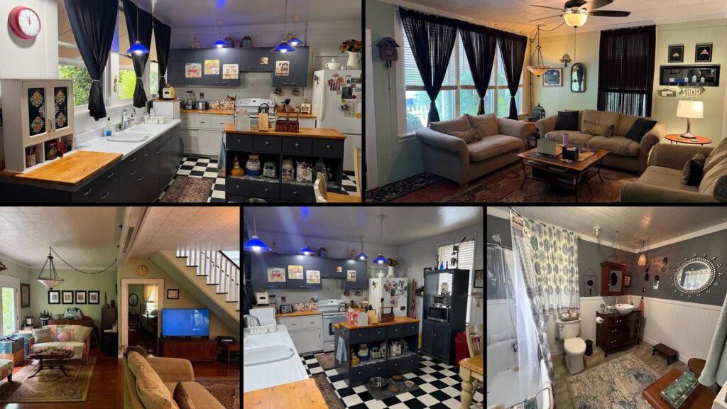 Interior collage of a cheap farmhouse for sale in Cummings, California — 29.77 acres at $225,000