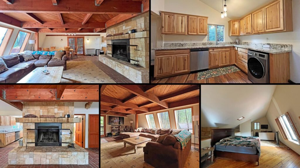 Interior collage of a cheap farmhouse for sale in Potter Valley, California — 1.15 acres at $170,000