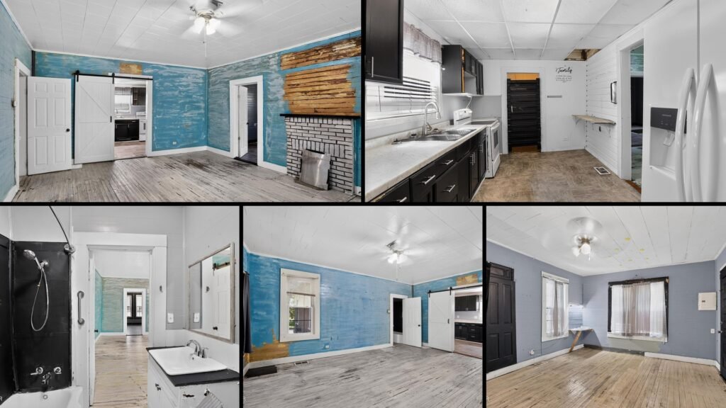 Interior of a rural home for sale in Marianna Florida — 3 bedrooms and 1 bath across 1,382 sq ft, with wood floors and an 18x14 ft living room