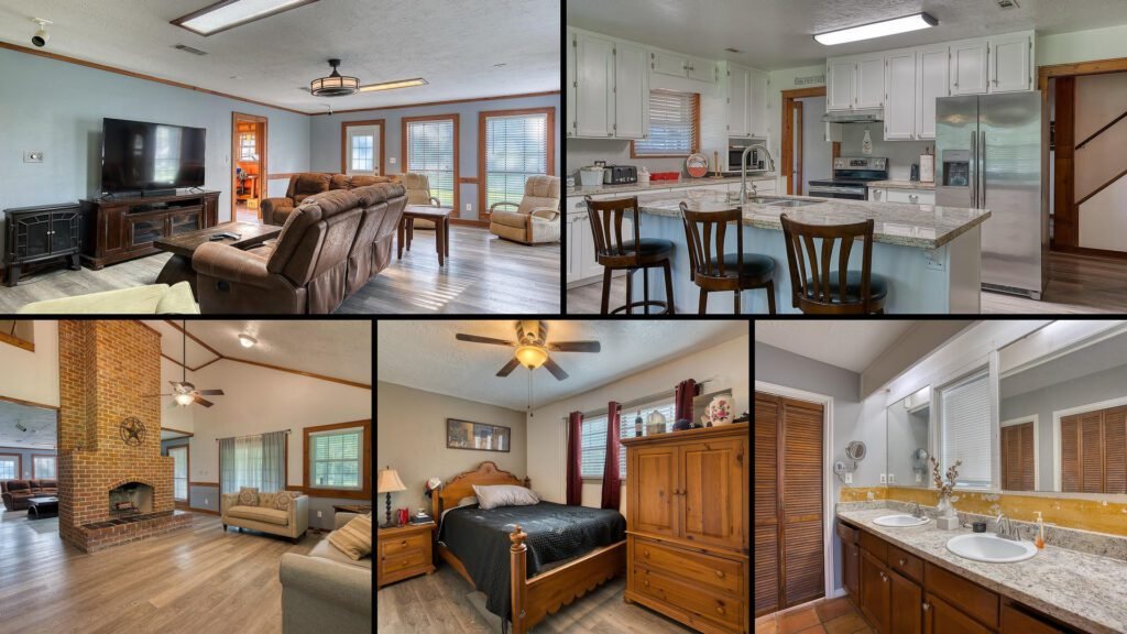 Interior collage of a cheap farmhouse for sale in Beaumont, Texas — 7.03 acres at $280,000