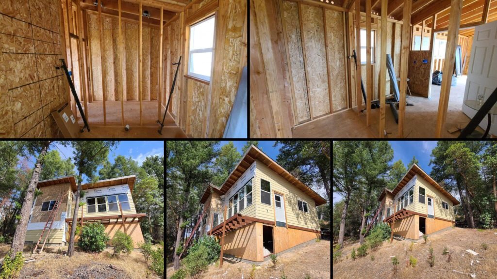 Interior collage of a cheap farmhouse for sale in Covelo, California — 8.98 acres at $49,000