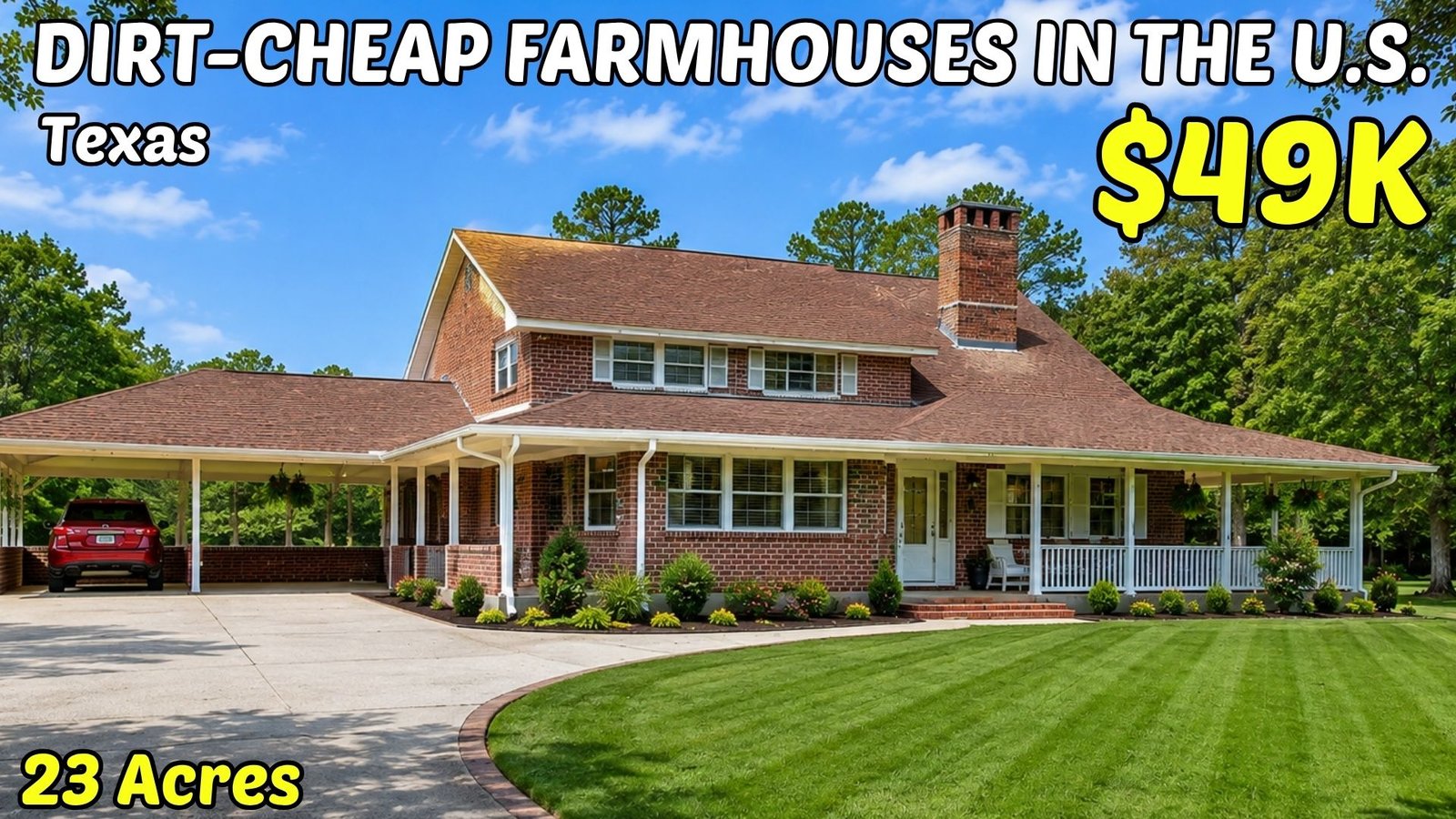 Cheap farmhouses with land in Texas — video thumbnail illustration for the East Texas homesteading guide