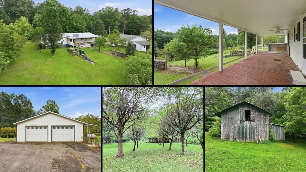 Exterior and land collage of a cheap home on 3.09 acres for sale in Altamont, Tennessee