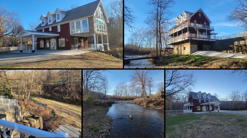 Exterior and land collage of a cheap home on 3 acres for sale in McMinnville, Tennessee