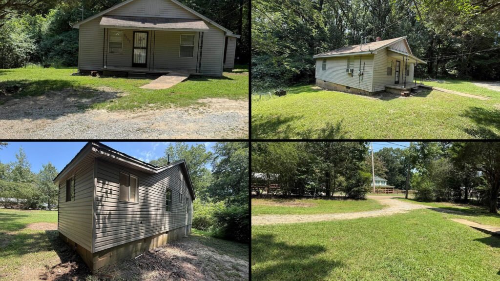 Exterior and land collage of a cheap home on 2.22 acres for sale in Millington, Tennessee