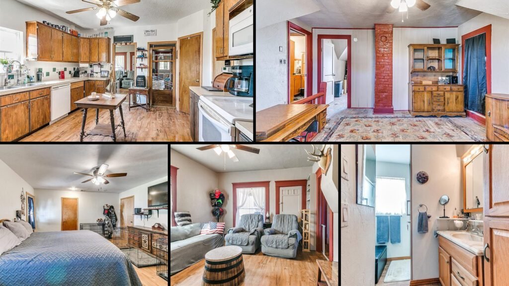 Interior collage of a cheap farmhouse for sale in El Reno, Oklahoma — 2.13 acres at $225,000