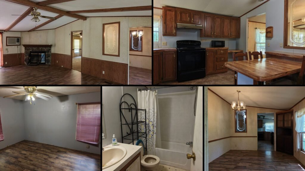 Interior collage of a cheap home for sale in Collinwood, Tennessee — 4.01 acres at $130,000