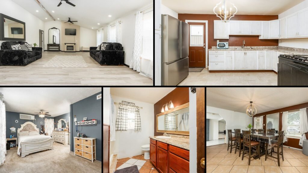 Interior collage of a cheap brick home with land for sale in Clovis, New Mexico — 0.54 acres at $94,999