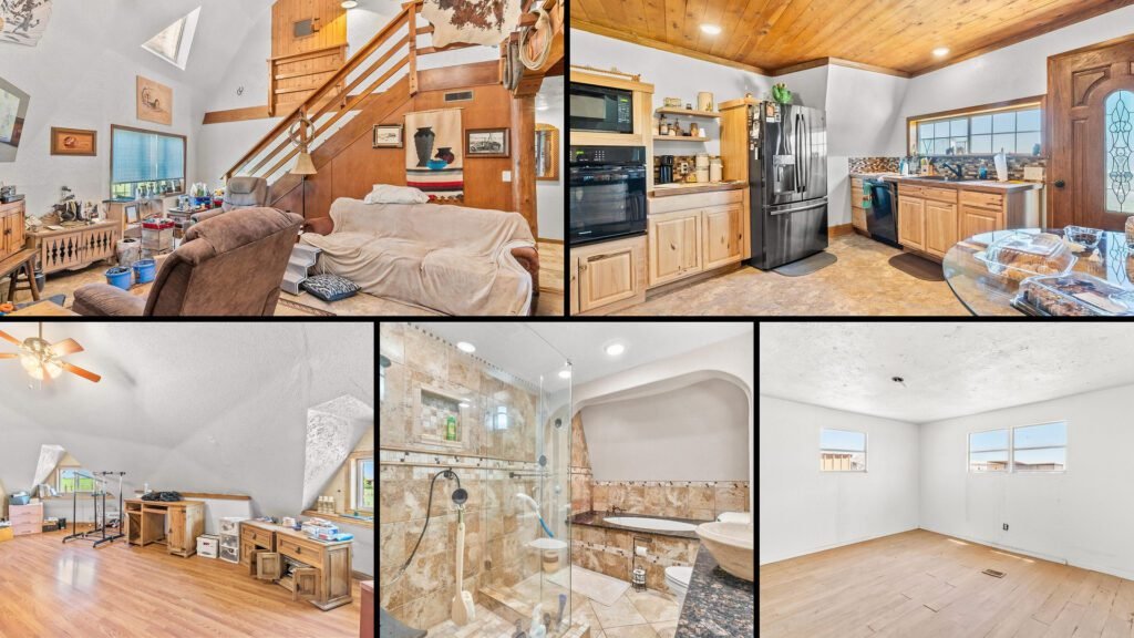 Interior collage of a cheap farmhouse with land for sale in Clovis, New Mexico — 4.93 acres at $310,000